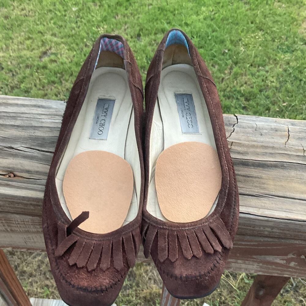 Jimmy Choo Brown Suede Ballet Flats Fringe Toe Women’s Size 41 1/2 Italy Read